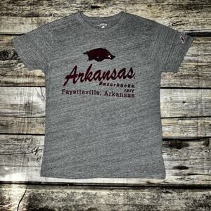 Arkansas Razorbacks League 91 Logo Heather Gray T Shirt Adult Size Small